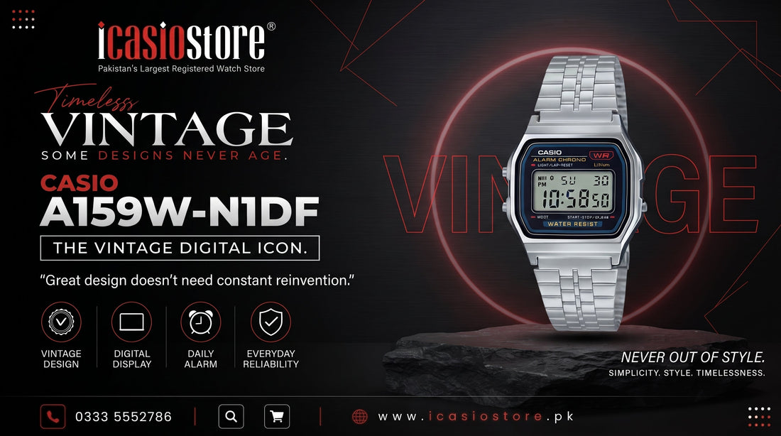 CASIO A159W-N1DF vintage digital watch with stainless steel bracelet available in Pakistan from iCasioStore.pk