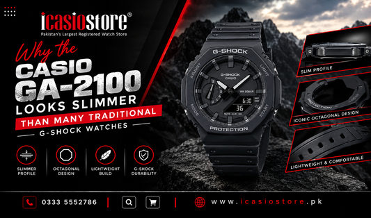CASIO GA-2100-1ADR black CasiOak G-SHOCK showing its slim 11.8mm case profile and angular octagonal bezel